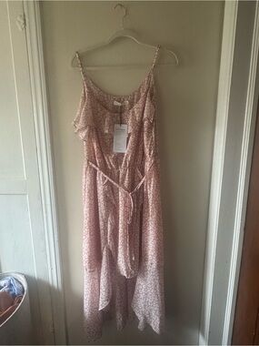 Sleeveless Pink High-Low Dress with Waist Tie